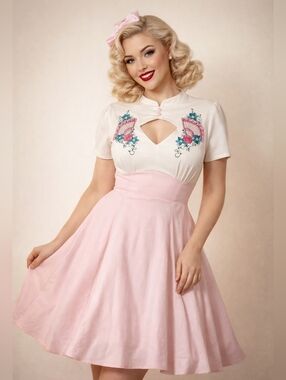 Hell Bunny Retro Mini Dress Size 3X Floral Japanese Geisha Fans